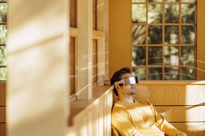 Executive in VR with biosensors and calm forest scene