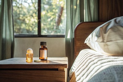 Placebo bottle beside real medication at dusk