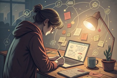 osoba piše blog na laptopu uz bilješke