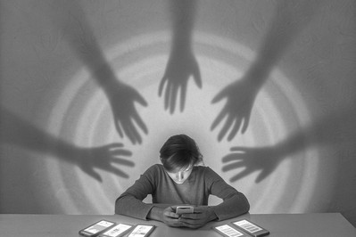 person switching between apps and messages