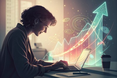 Osoba piše blog uz graf rasta