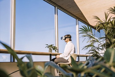 high-performance leader using VR headset in a calm space
