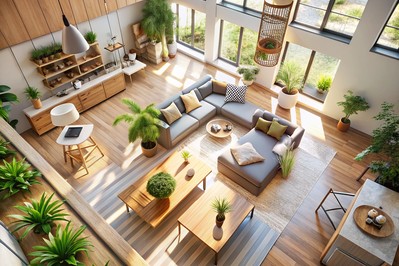 Otvoren tlocrt s označenim bagua zonama i vizualnim ankerima