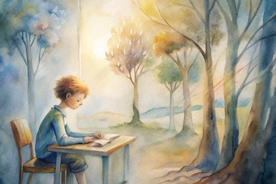 child drawing flexible trees in wind