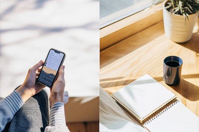 split screen of doomscrolling vs calm notebook shutdown ritual