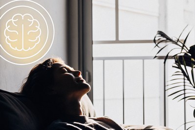 Calm person exhaling with a simple brainwave graph