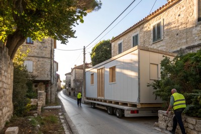 Modularni segmenti na kamionu u uskoj dalmatinskoj ulici
