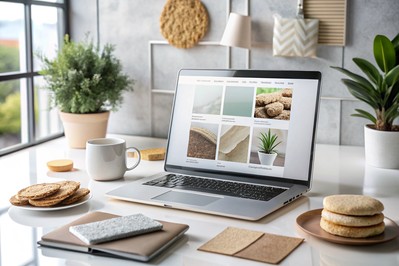 Zaslon suglasnosti za kolačiće na laptopu uz moodboard