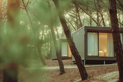 Kamp na Jadranu s modernim mobilnim kućicama u zalasku