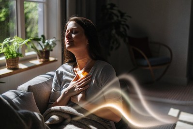 Exhale softening the chest over a calm heart