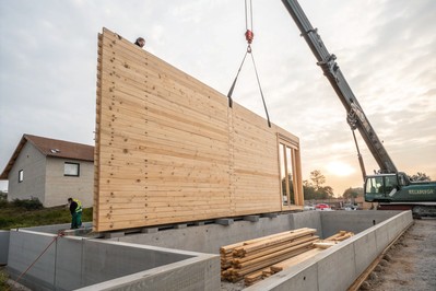Montaža panela dizalicom na gotove temelje