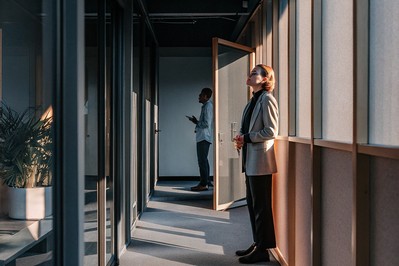 Leader taking a breath before entering meeting