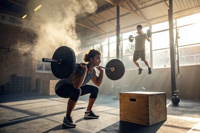 Athlete pairing front squats with box jumps