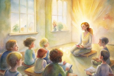 Teacher guiding students through a short breathing practice