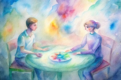 Mentor and teen using an emotion wheel during a check-in