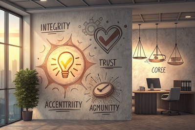 Zid s natpisima vrijednosti u modernom uredu