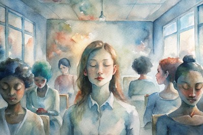 High school classroom pausing for a mindful breath