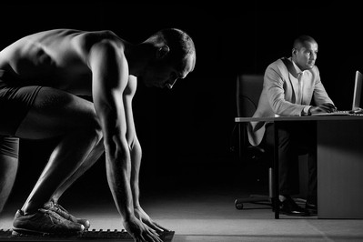 Runner and executive practicing box breathing