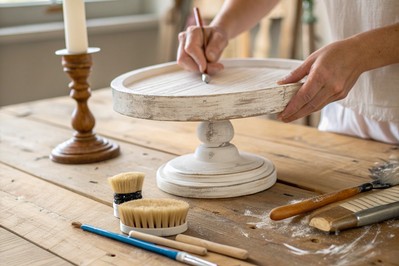 dry brushing chalk paint on a wooden riser